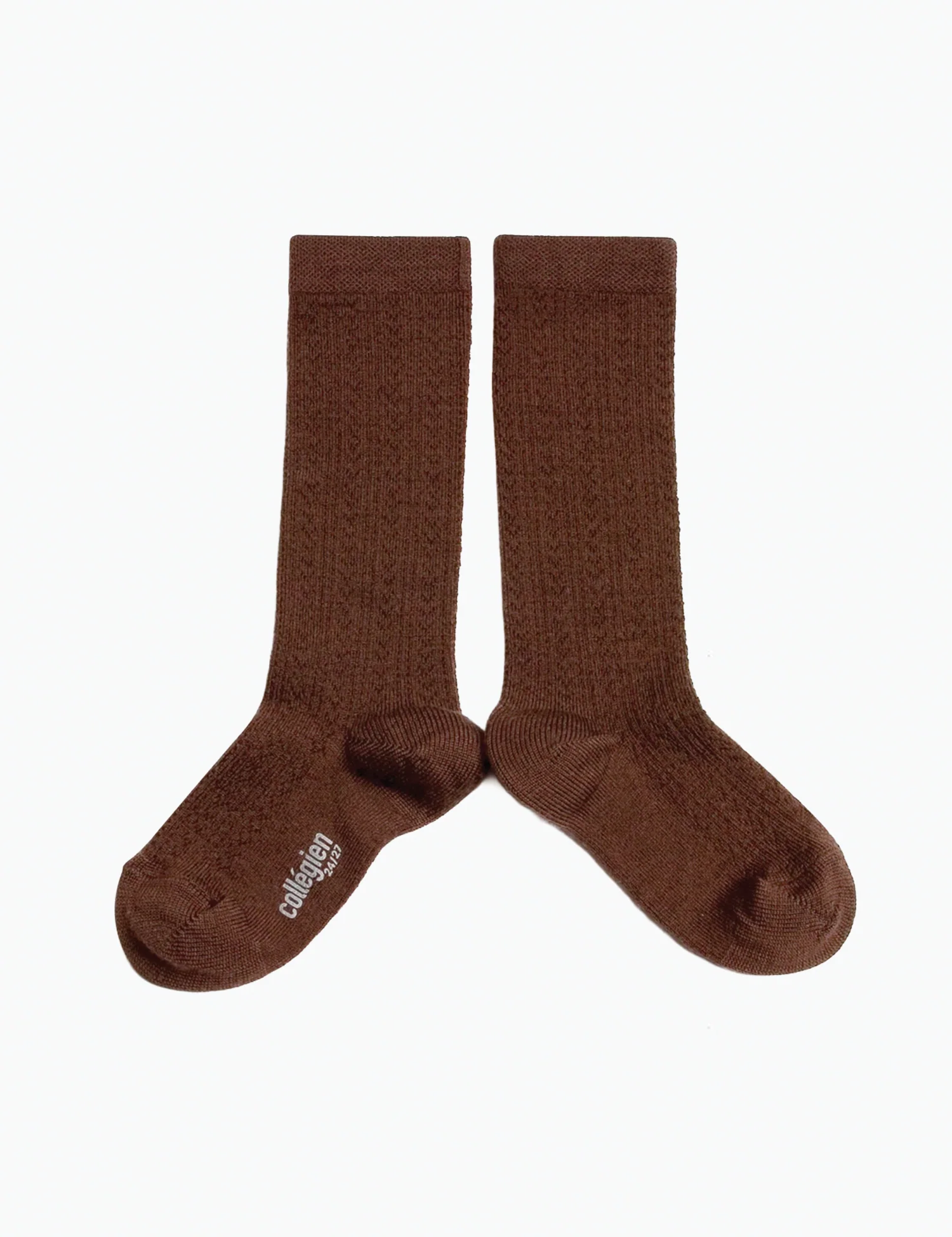 Adèle - Pointelle Merino Wool Knee-high Socks in Chocolat au Lait