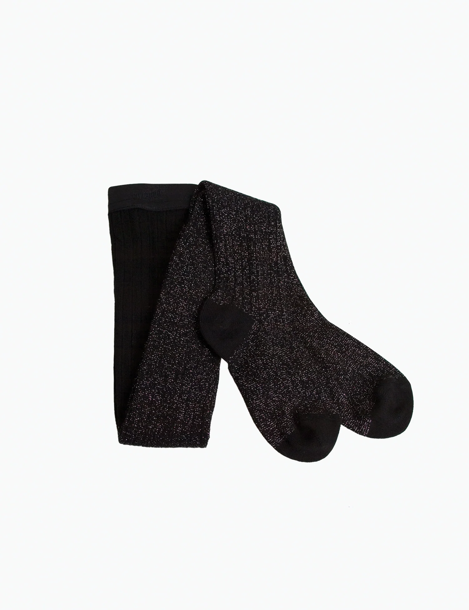 Amélie Glitter Ribbed Tights in Noir de Charbon