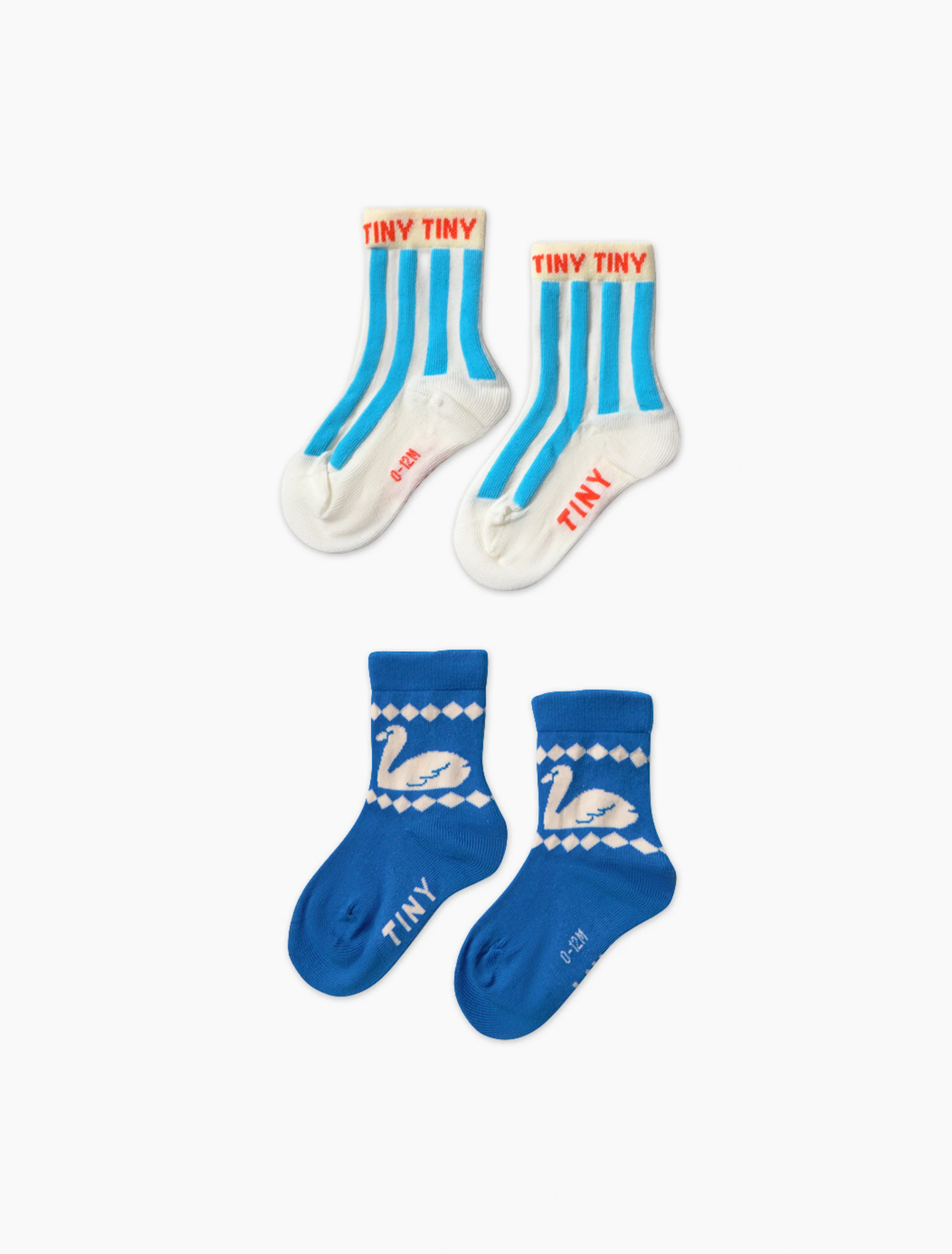 Blue Stripes & Swan Medium Socks - 2 Pack in Blue/Off White