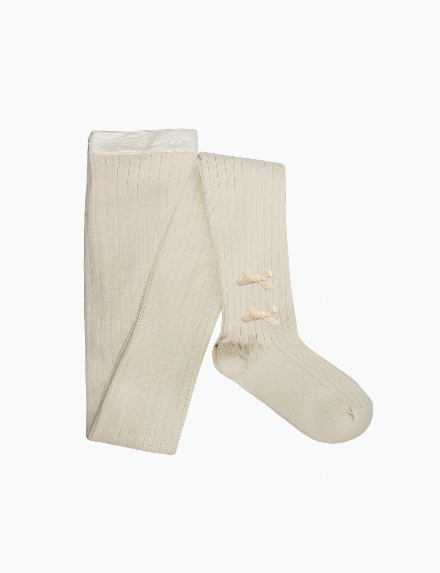 Capucine Ribbed Tights with Velvet Bows in Doux Agneaux