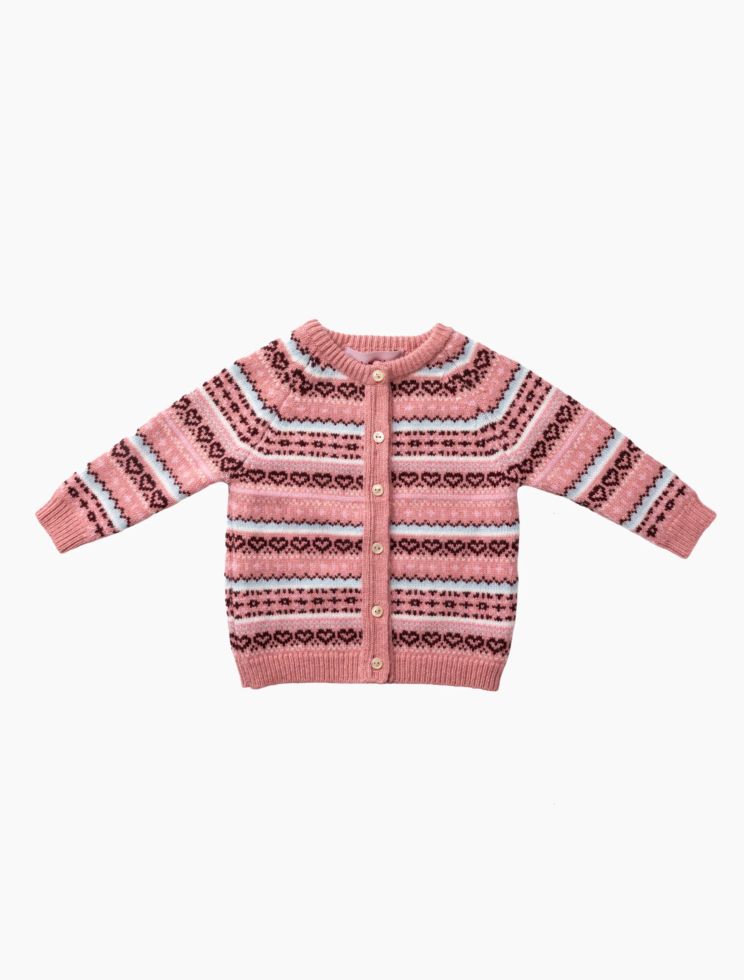 Cashmere Fairisle Cardigan in Dusky Pink