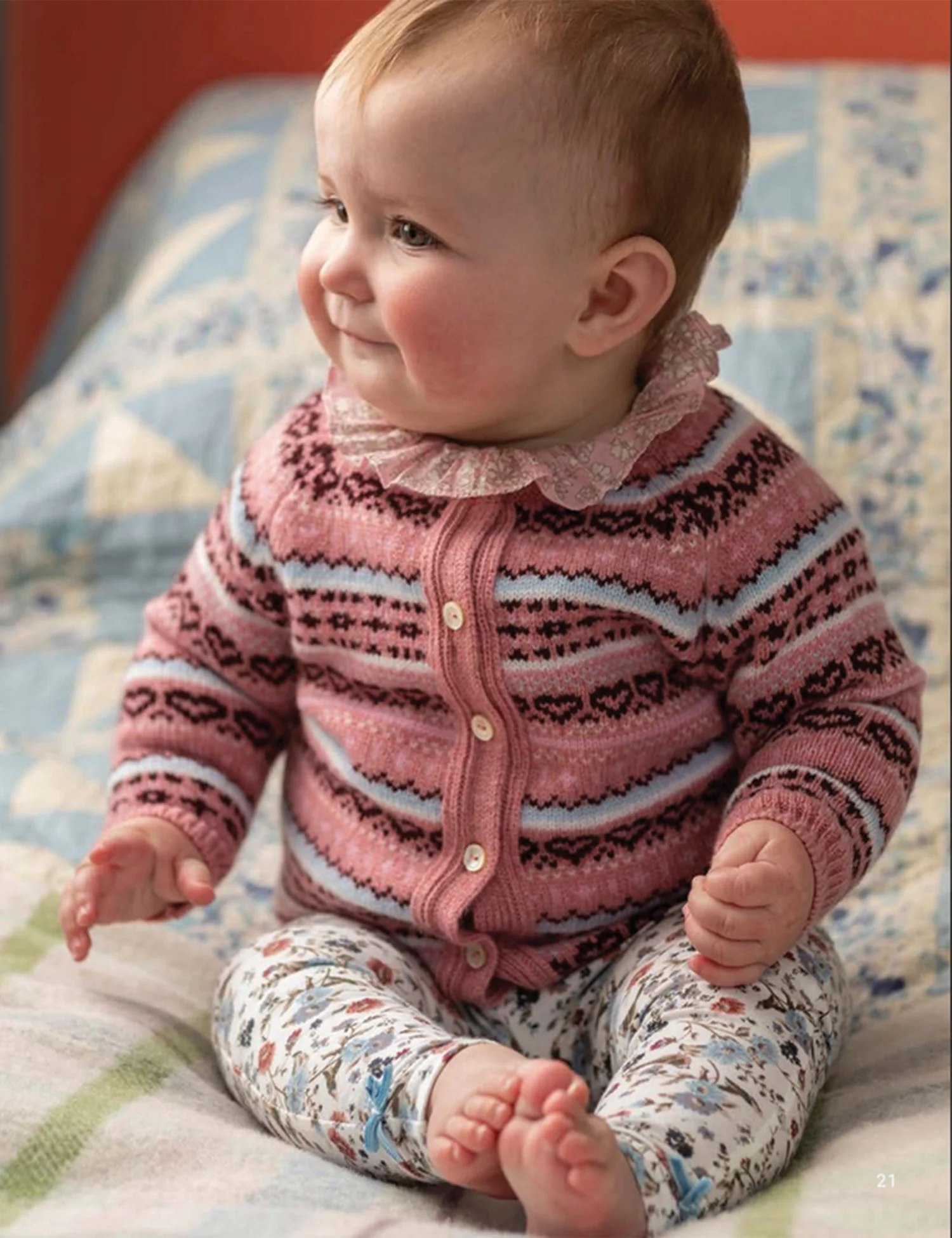 Cashmere Fairisle Cardigan in Dusky Pink - Image 2