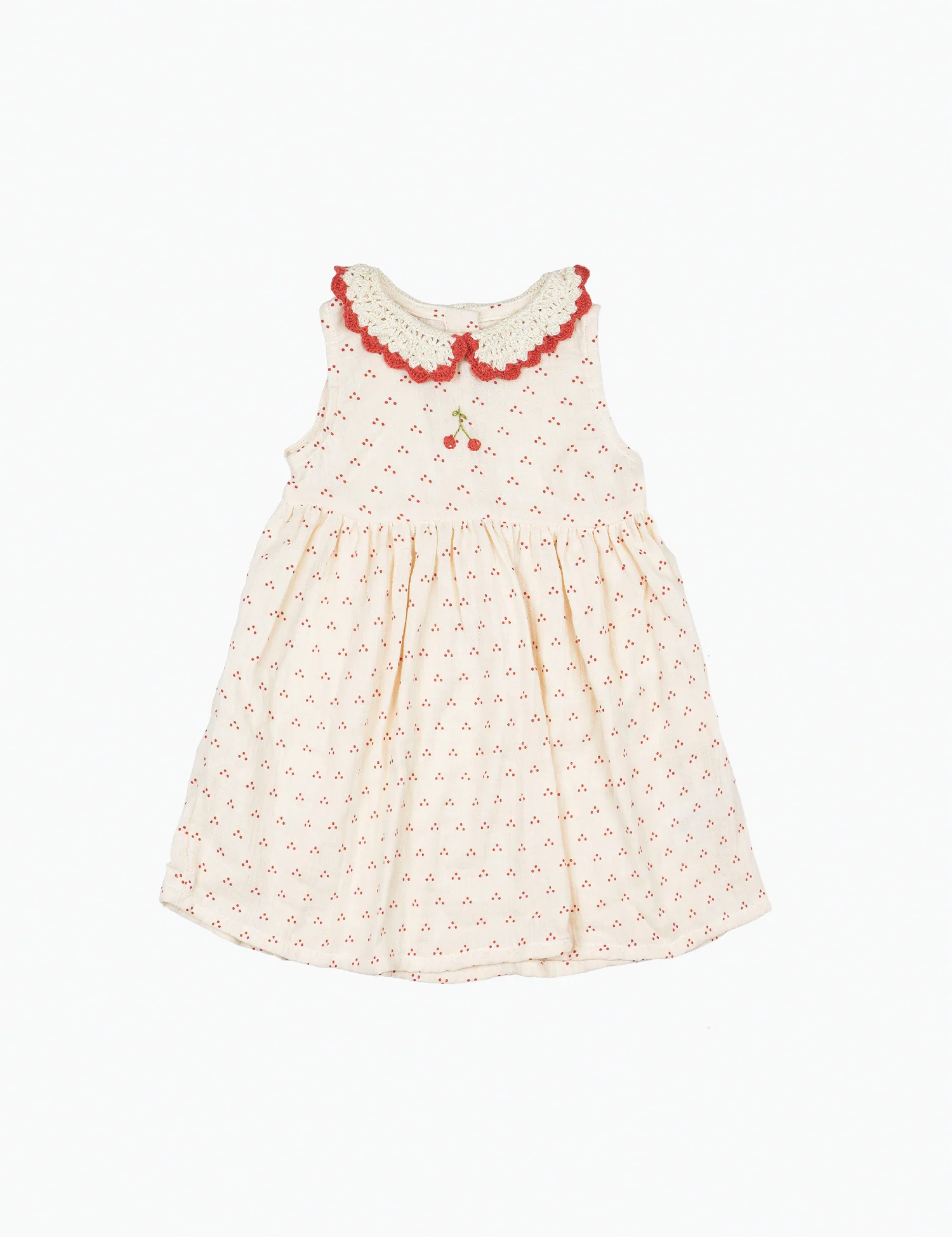 Crochet Collar Dress in Red Dot/Cherry