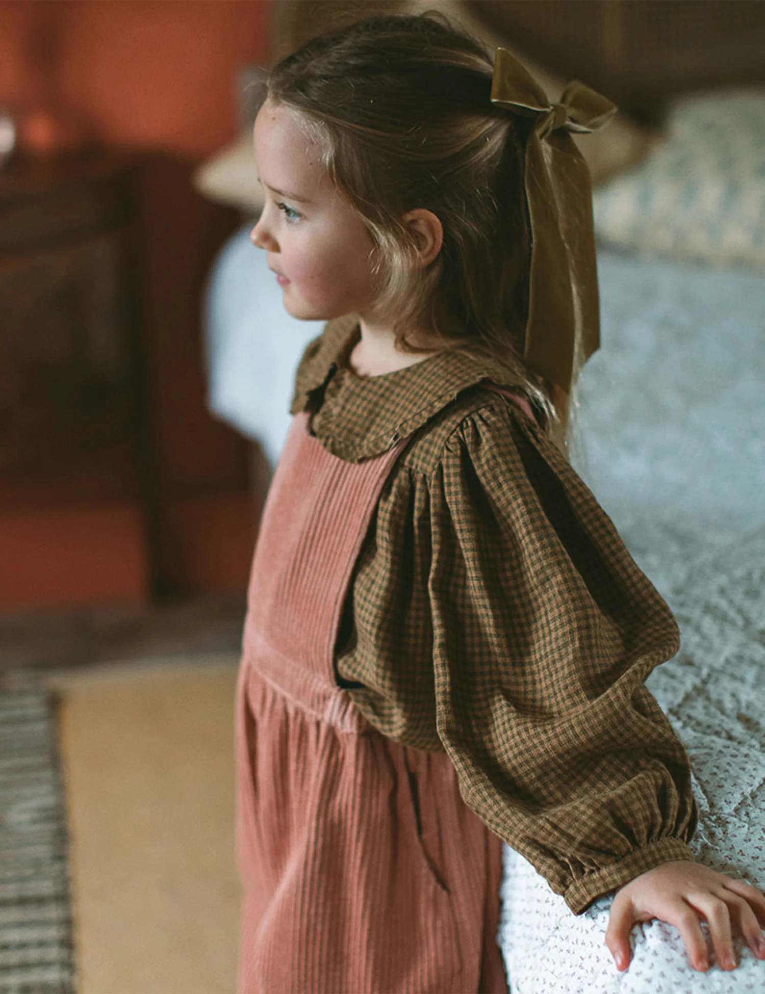 Duck, Duck, Goose Blouse in Nut Brown Mini Check Linen - Image 5