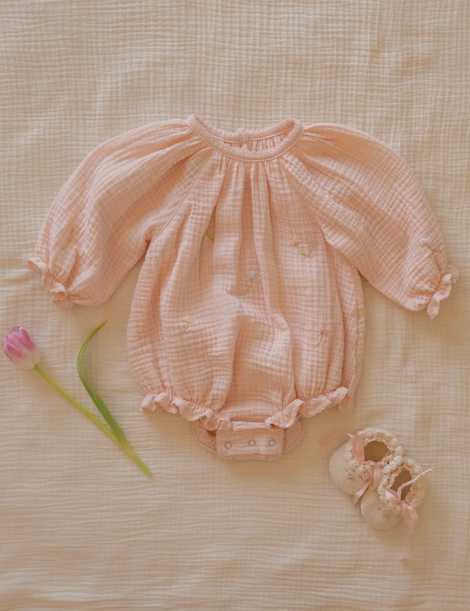 Gauze Romper in Embroidered Flowers - Image 2