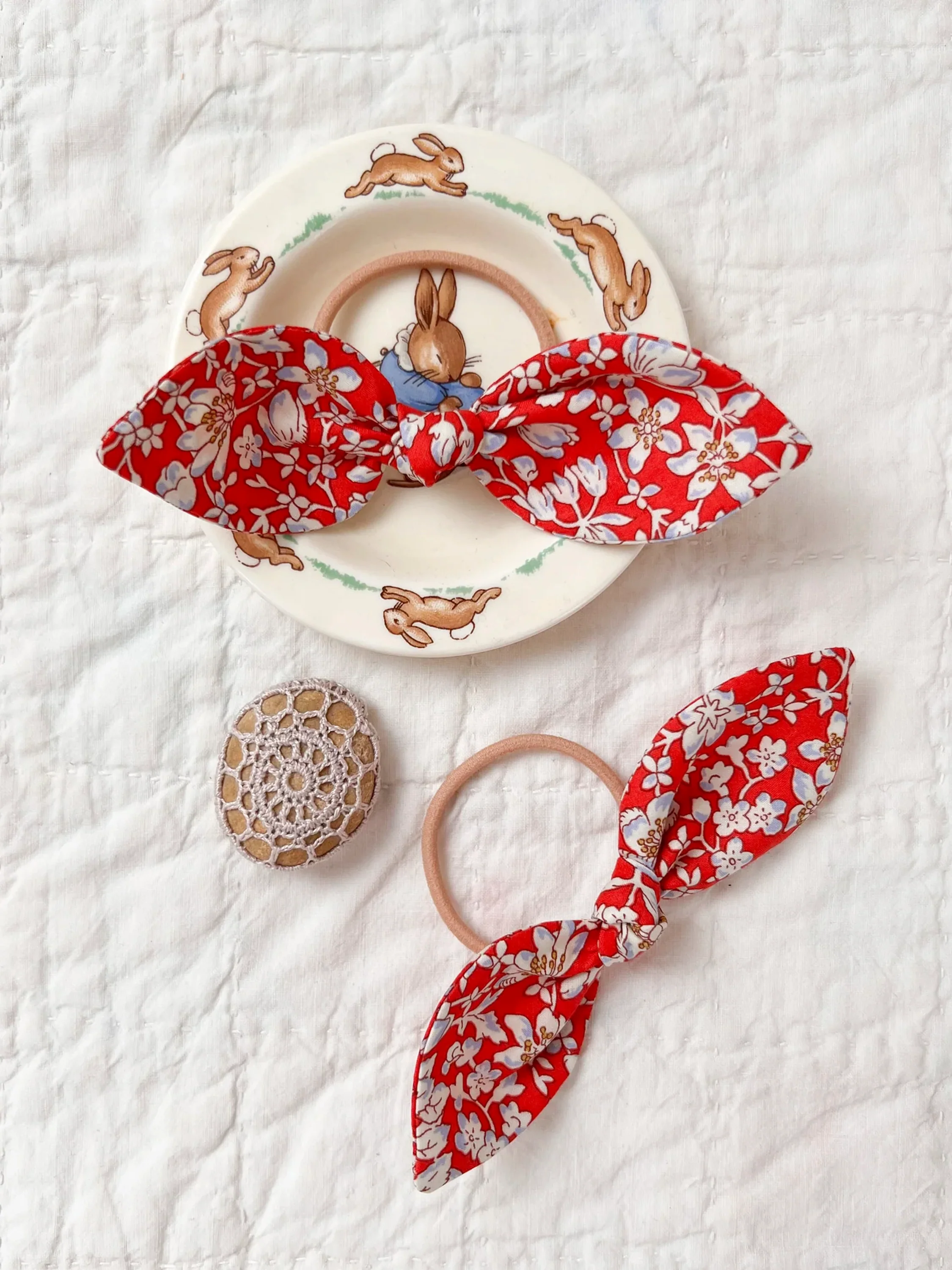 Bunny Hair Ties in Liberty Lizzy Red - Image 2