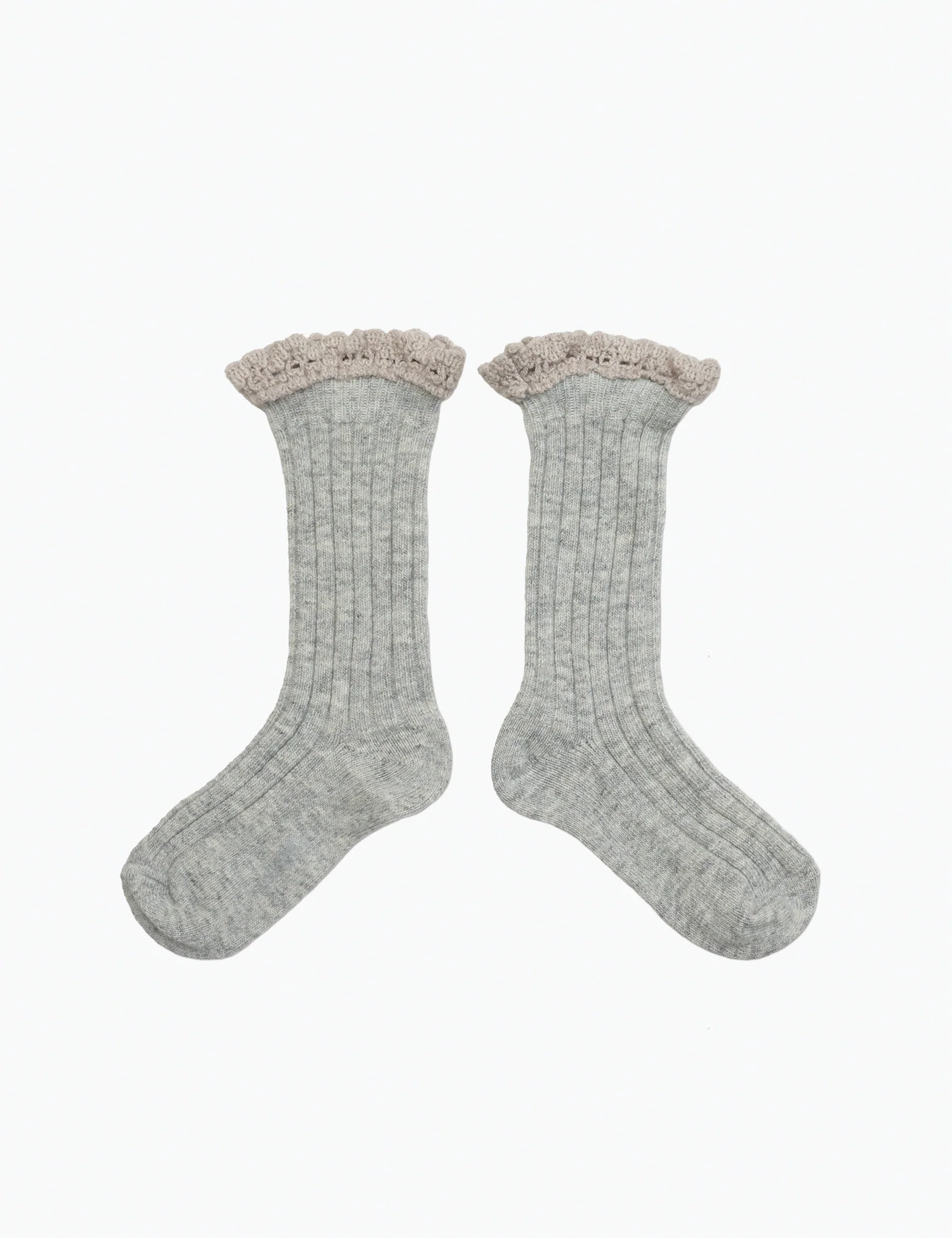 Hermine Wool & Cashmere Ribbed Crew Socks with Ruffle in Gris Clair