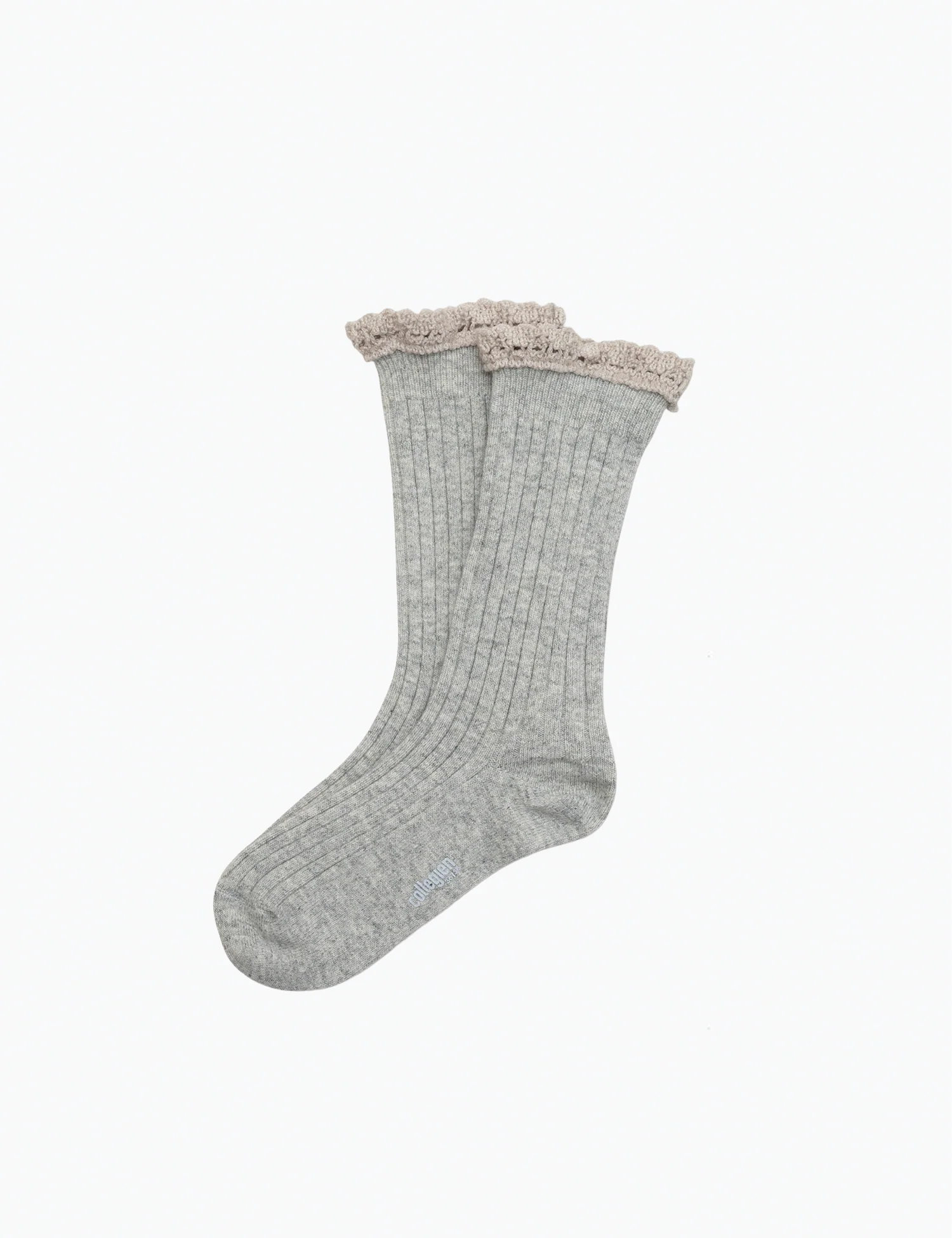 Hermine Wool & Cashmere Ribbed Crew Socks with Ruffle in Gris Clair - Image 2