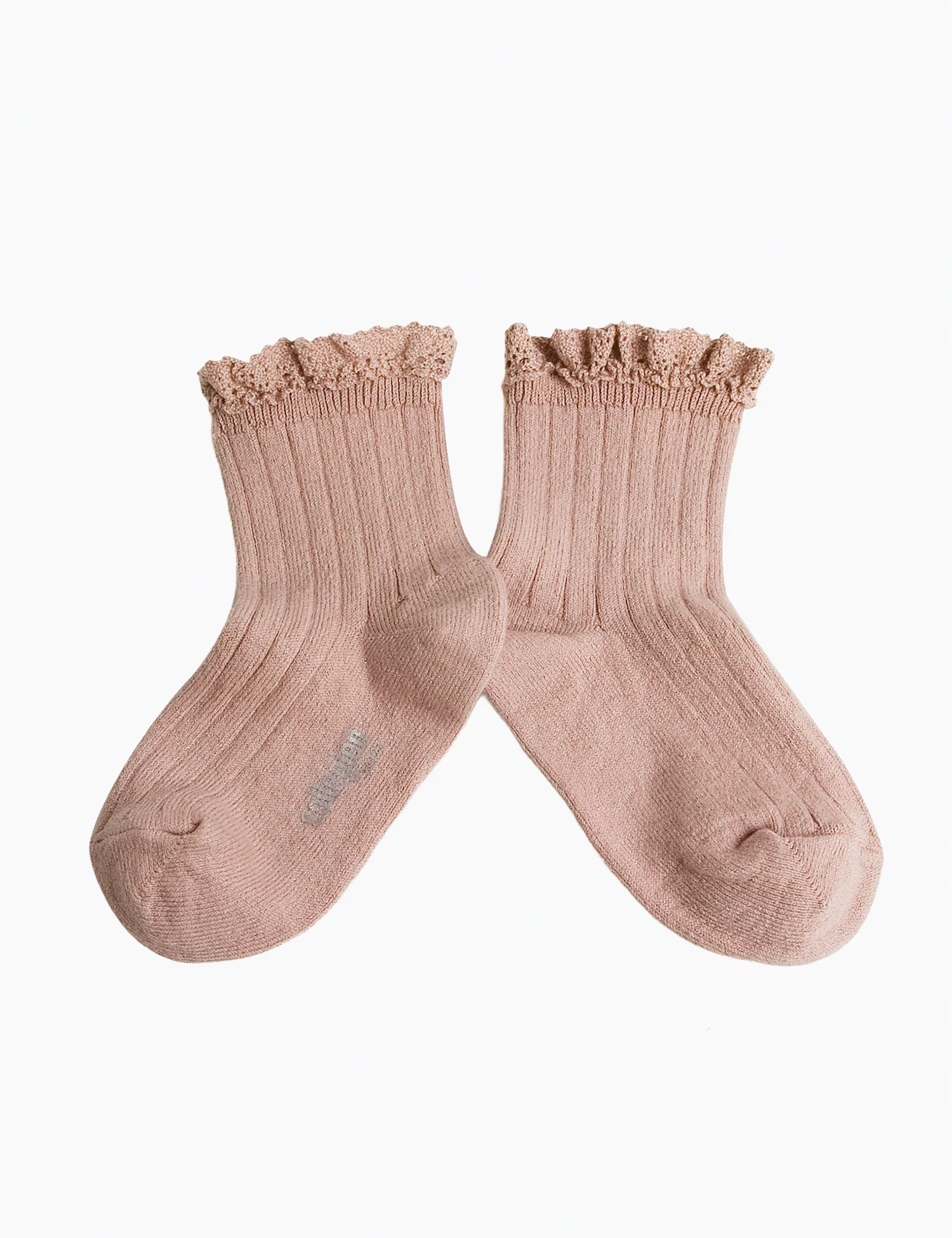 Lili Lace Trim Ribbed Ankle Socks in Vieux Rose