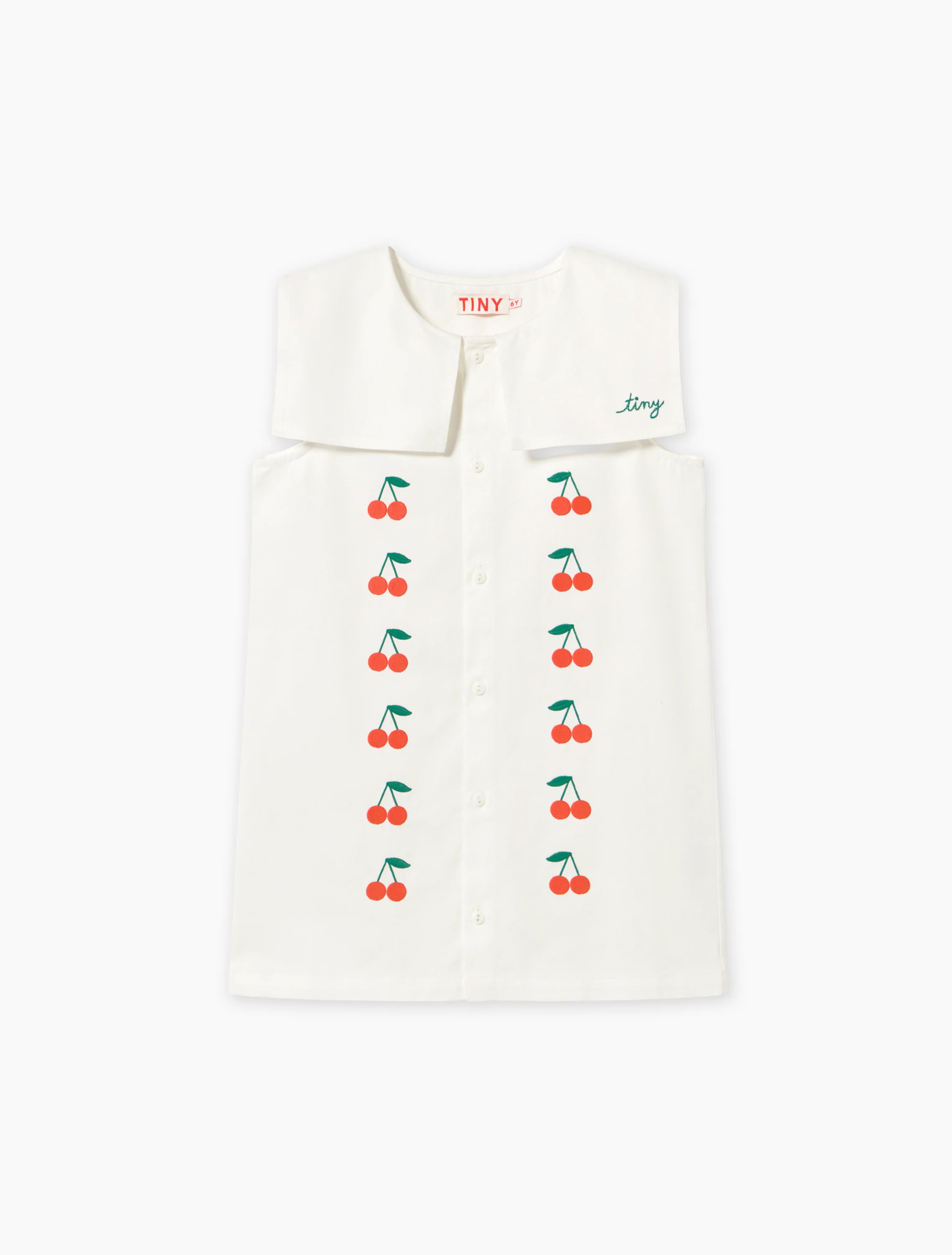 Mini Cherries Twill Dress in Off-White