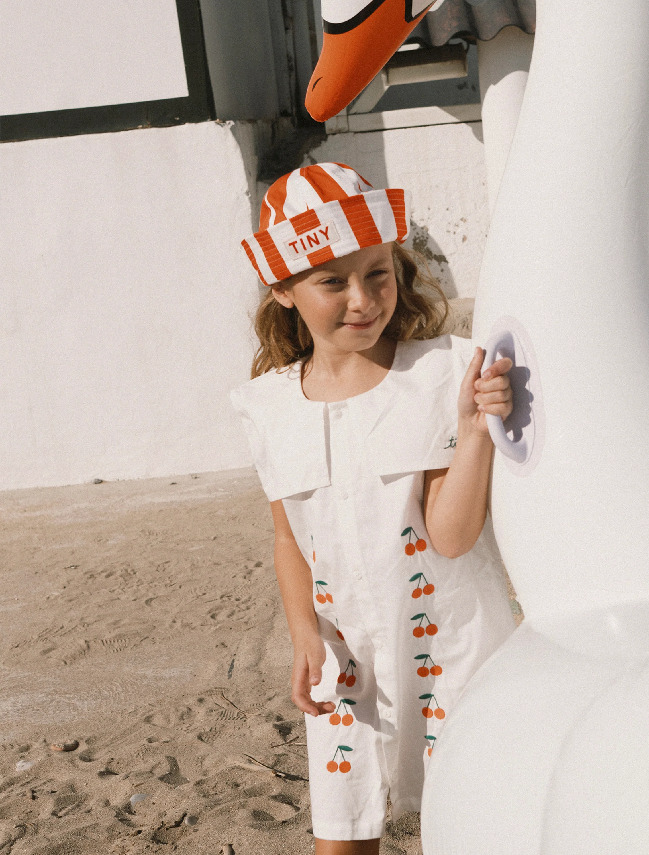 Mini Cherries Twill Dress in Off-White - Image 2