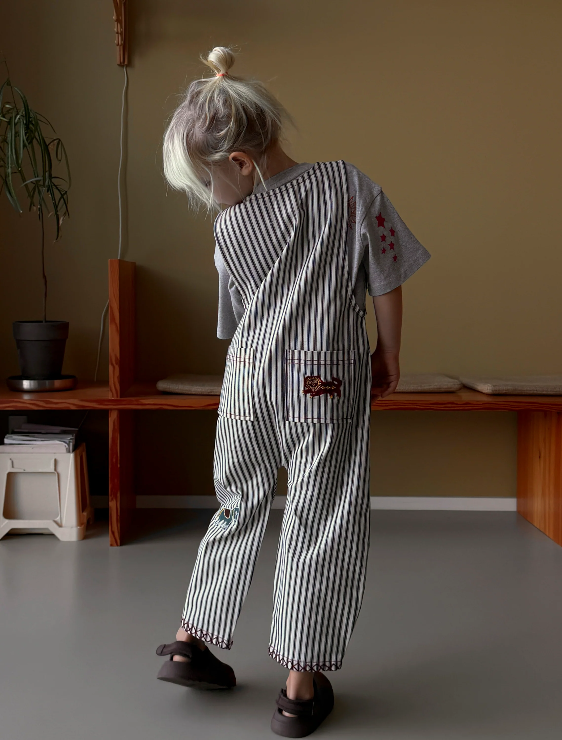 Moxie Mini Overalls in Milk Stripe - Image 3
