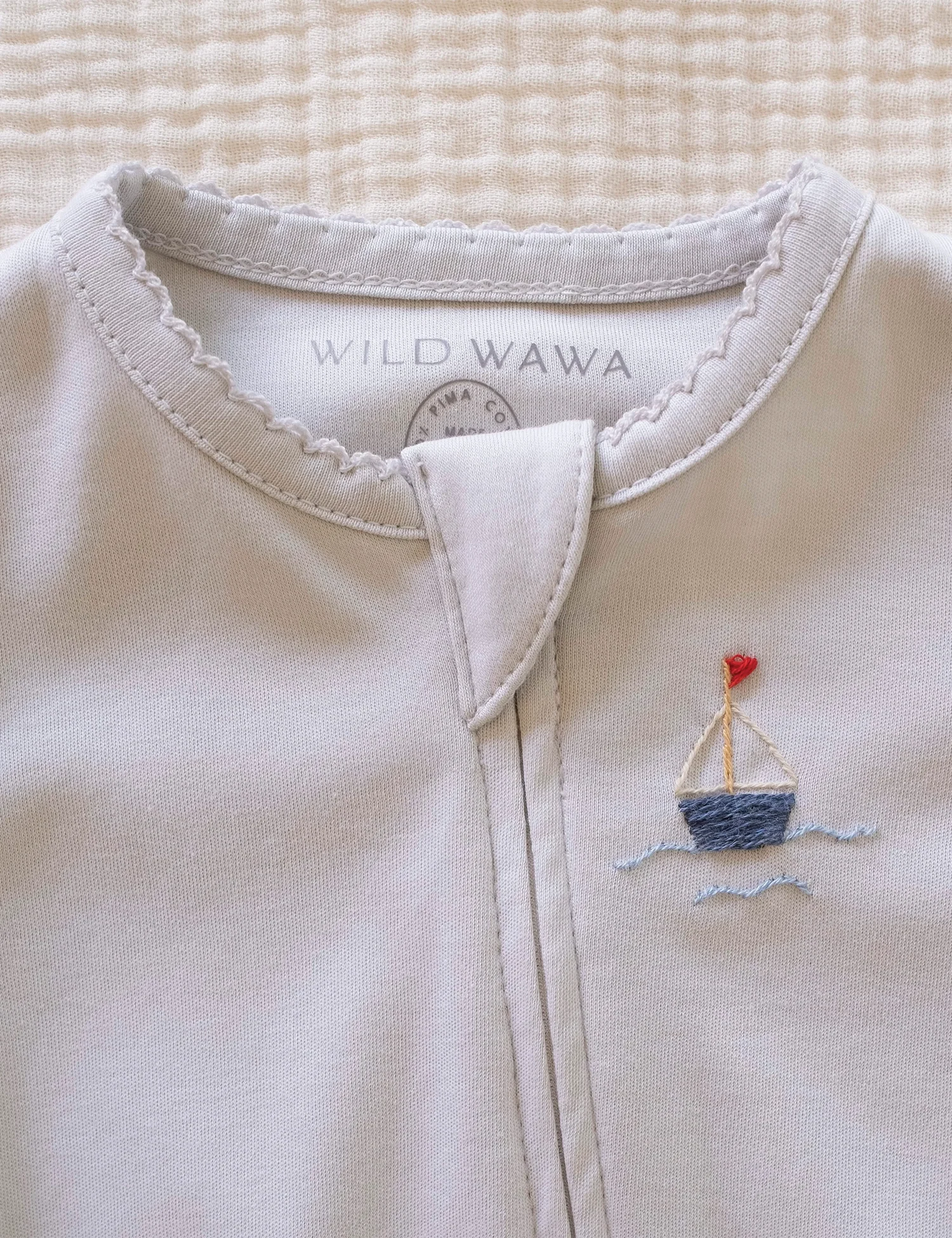 Pima Embroidered Footie in Blue Boat - Image 3
