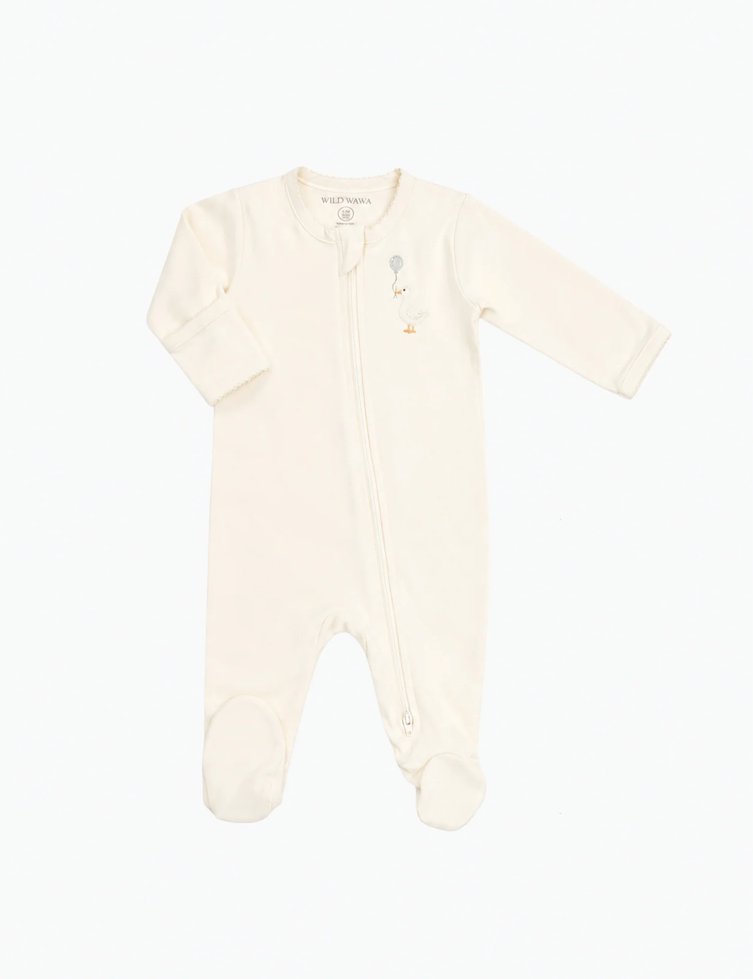 Pima Embroidered Footie in Goose