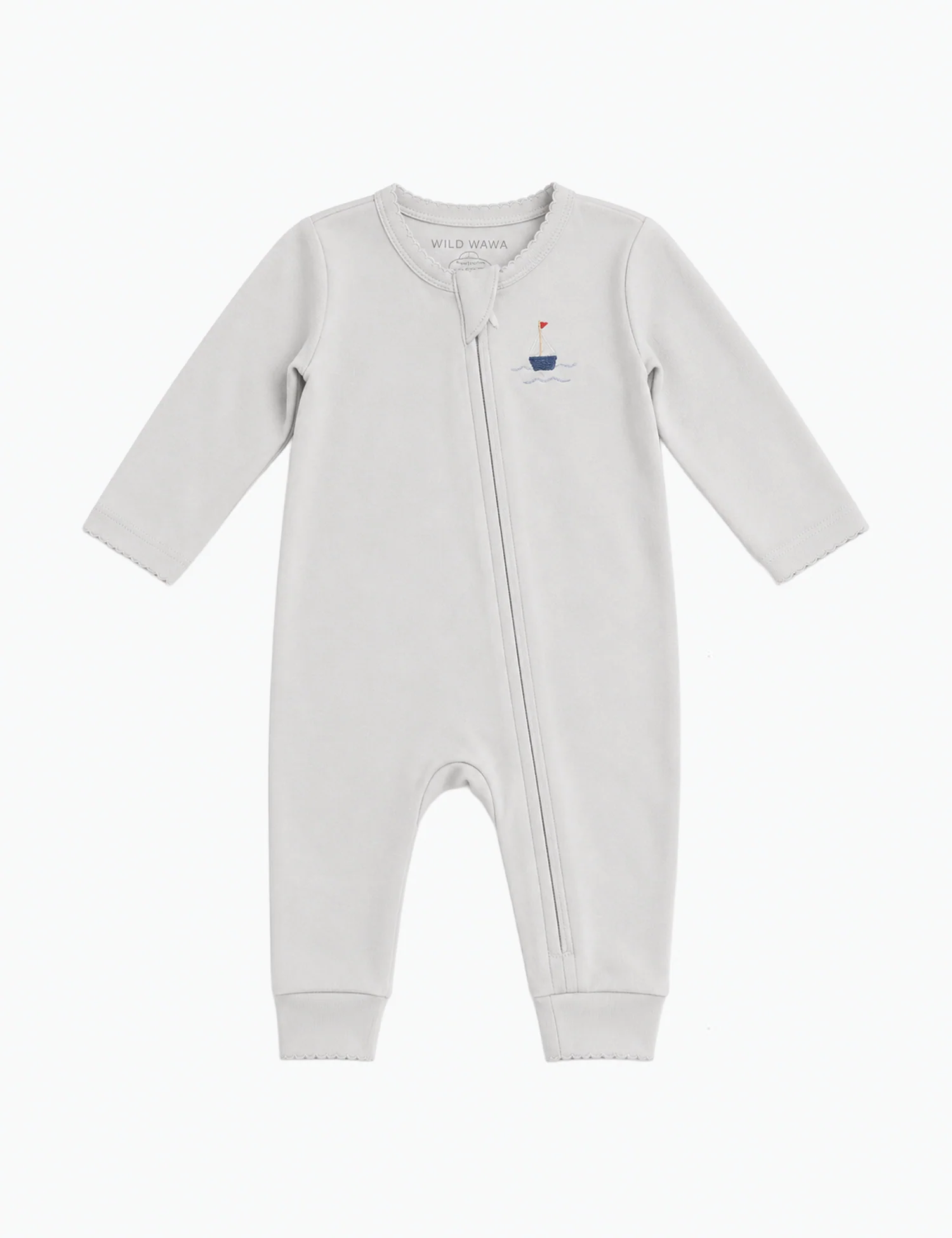 Pima Embroidered Footless Sleeper in Blue Boat