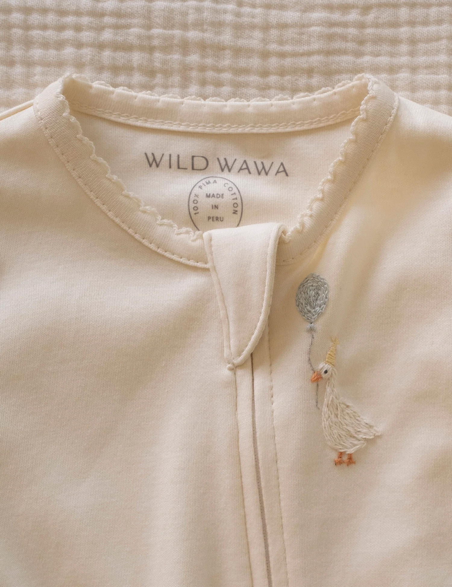 Pima Embroidered Footless Sleeper in Goose - Image 3