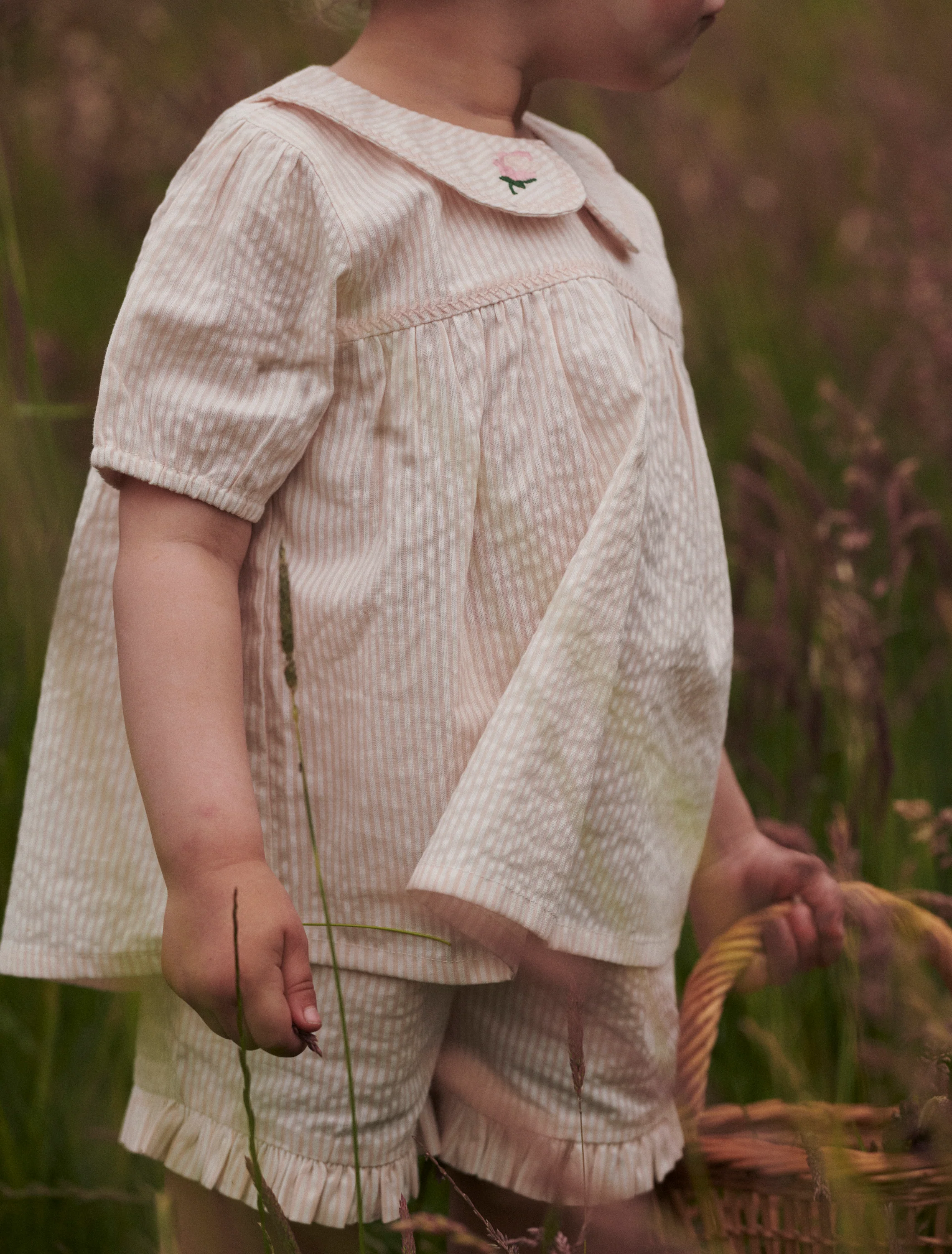 Seersucker Girly Shorts in Dusty Rose/Cream Stripe - Image 2