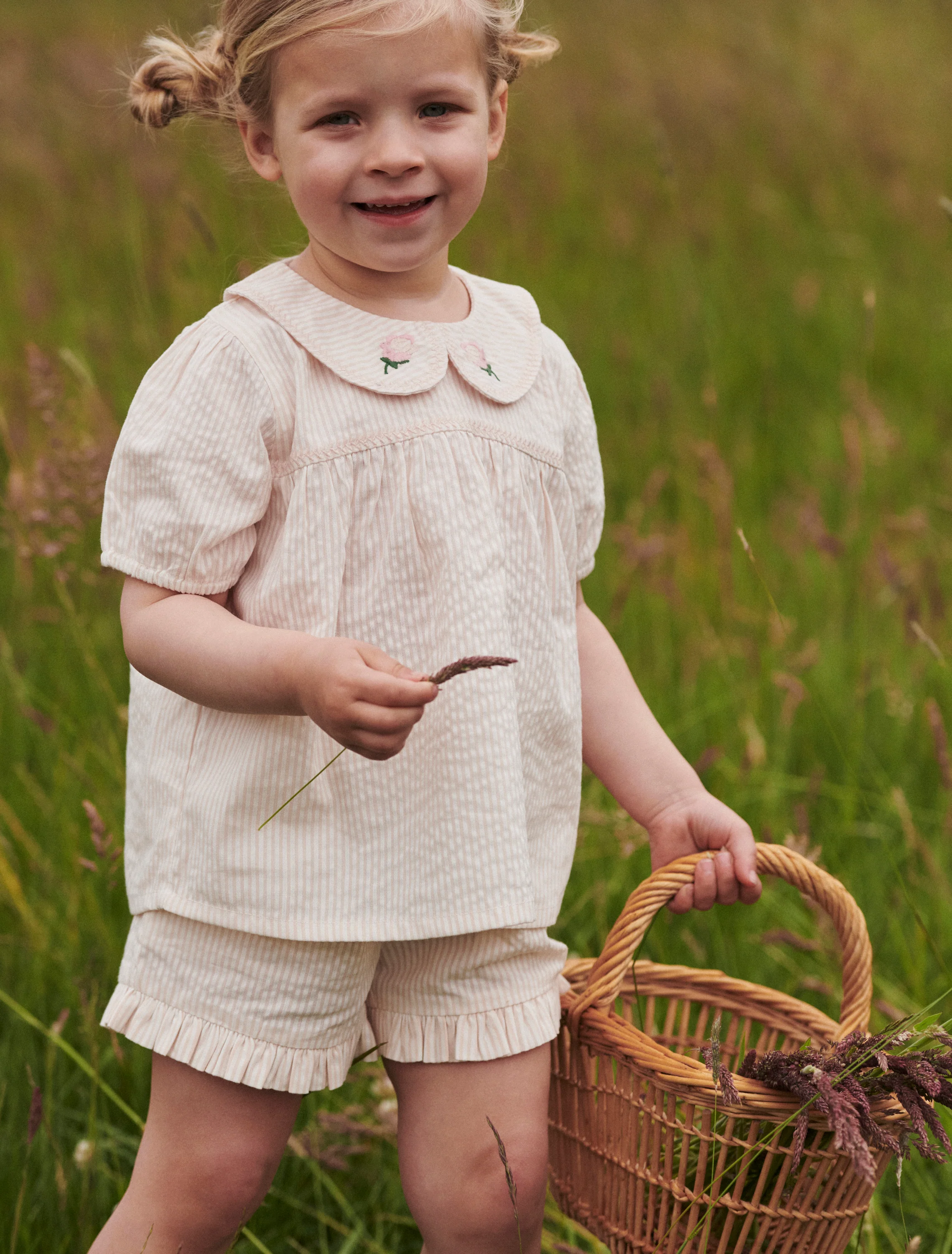 Seersucker Girly Shorts in Dusty Rose/Cream Stripe - Image 3