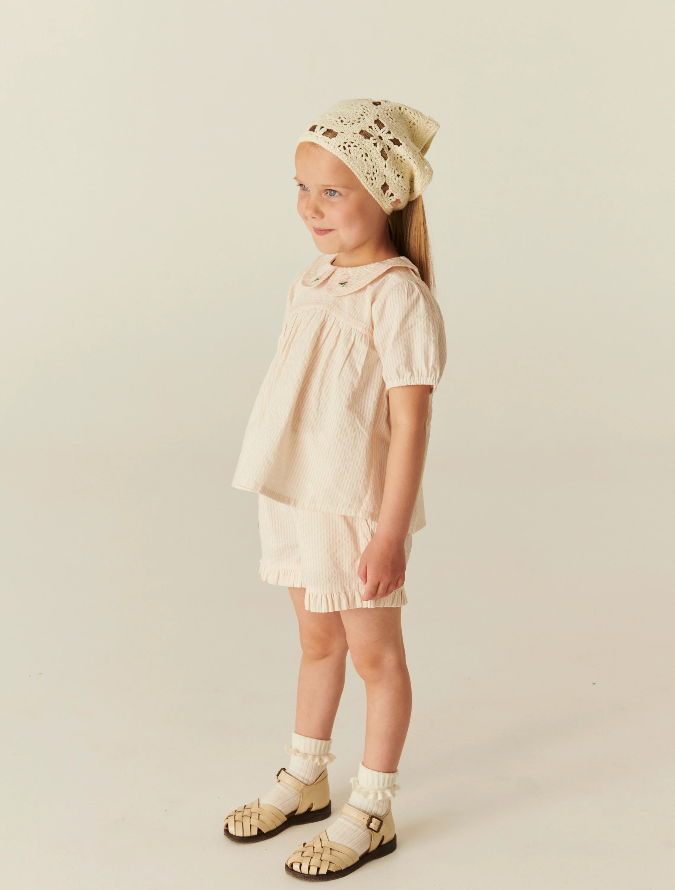 Seersucker Girly Shorts in Dusty Rose/Cream Stripe - Image 4
